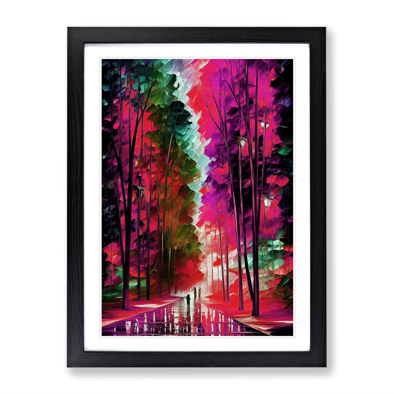Vibrant Woodland Forest No.3 - Single Picture Frame Painting, 46cm H x 34cm W x 2cm D, Black Framed