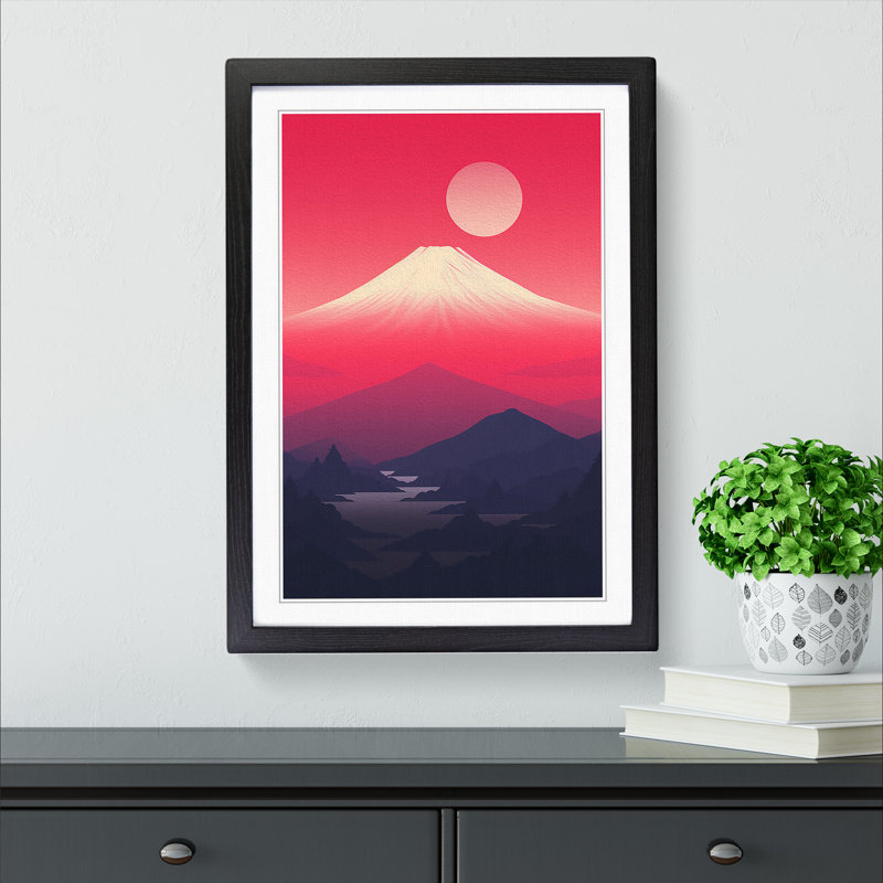 Mount Fuji Minimalism - Single Picture Frame Print on Wood, 34cm H x 25cm W x 2cm D, Black