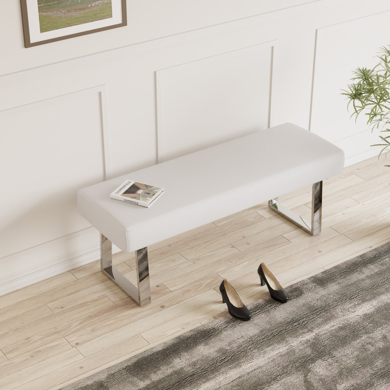Faux Leather Upholstered Bench, White