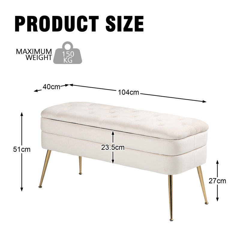 Upholstered Storage Bench, Beige