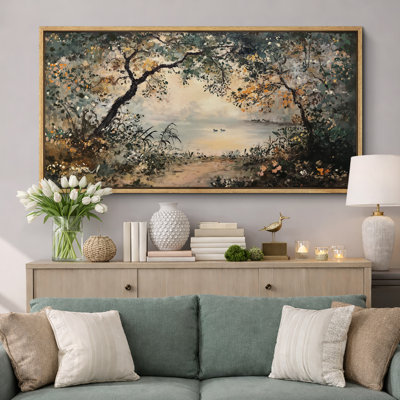 Paysage de forêt, art mural de salon rustique, impression numérique sur toile, art numérique