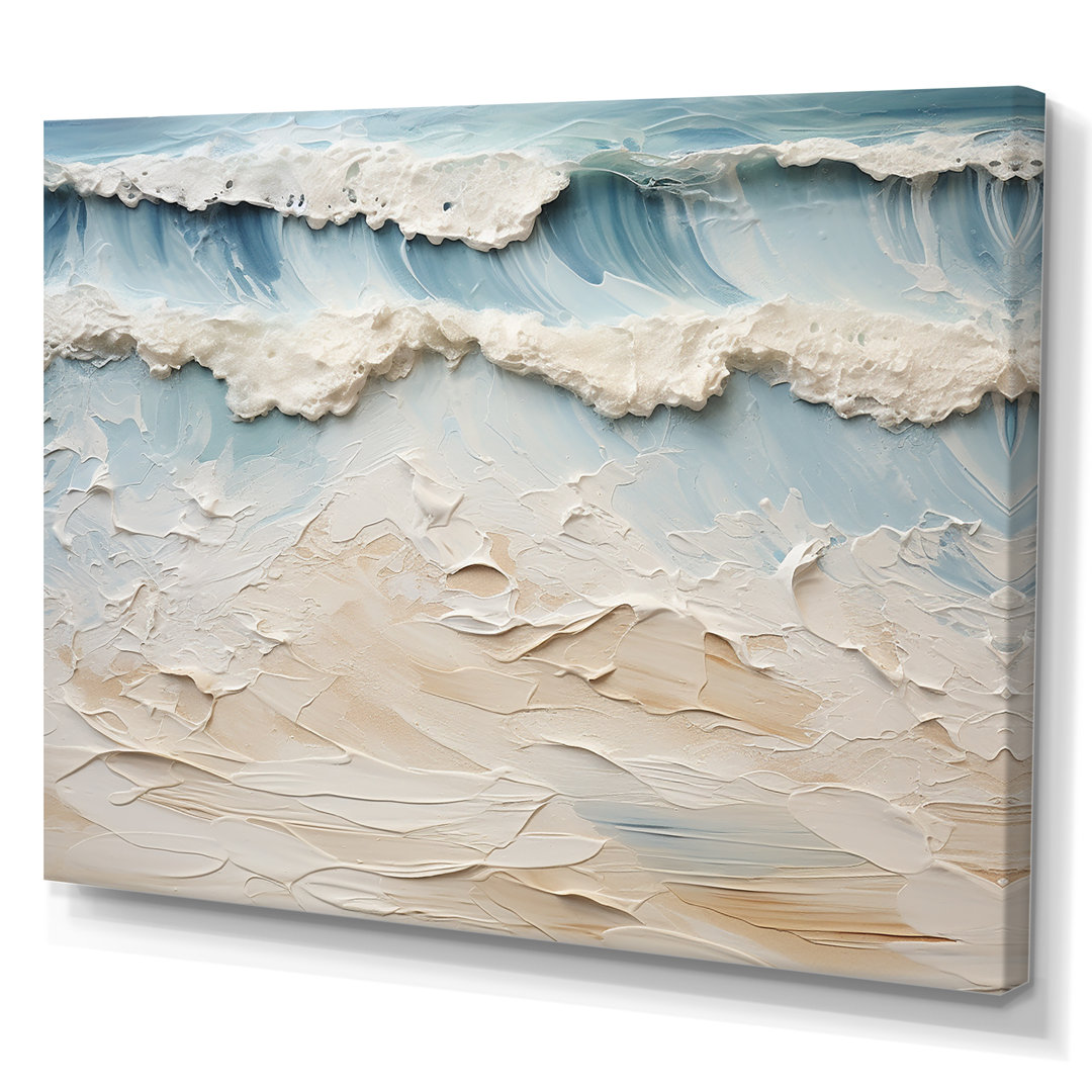 Beige And Blue Coastal Beach Paint I - Coastal Beach Canvas Wall Art Highland Dunes 