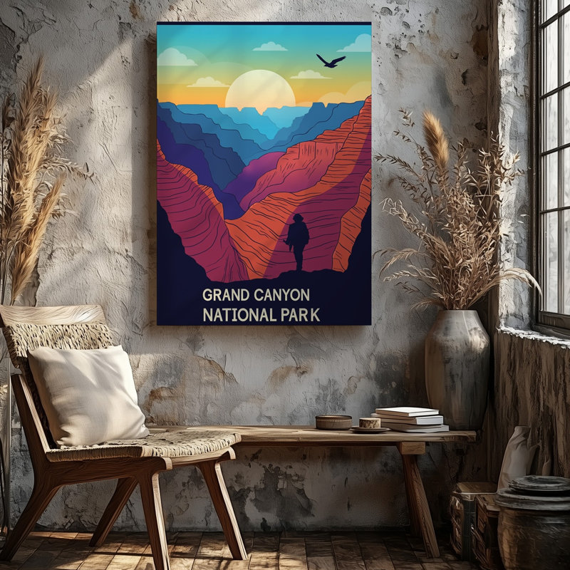 Toile, art stylisé et vibrant du Grand Canyon au coucher du soleil, H 12 po x l 9 po
