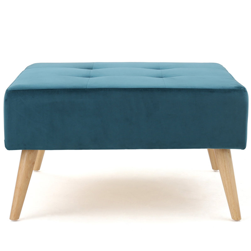 Top In Teal Velvet, Solid Birch Legs, 30.5" Square, 17" Height Velvet With Mid Century Modern Aesthetics And Support , 30.5X30.5X17 Inches