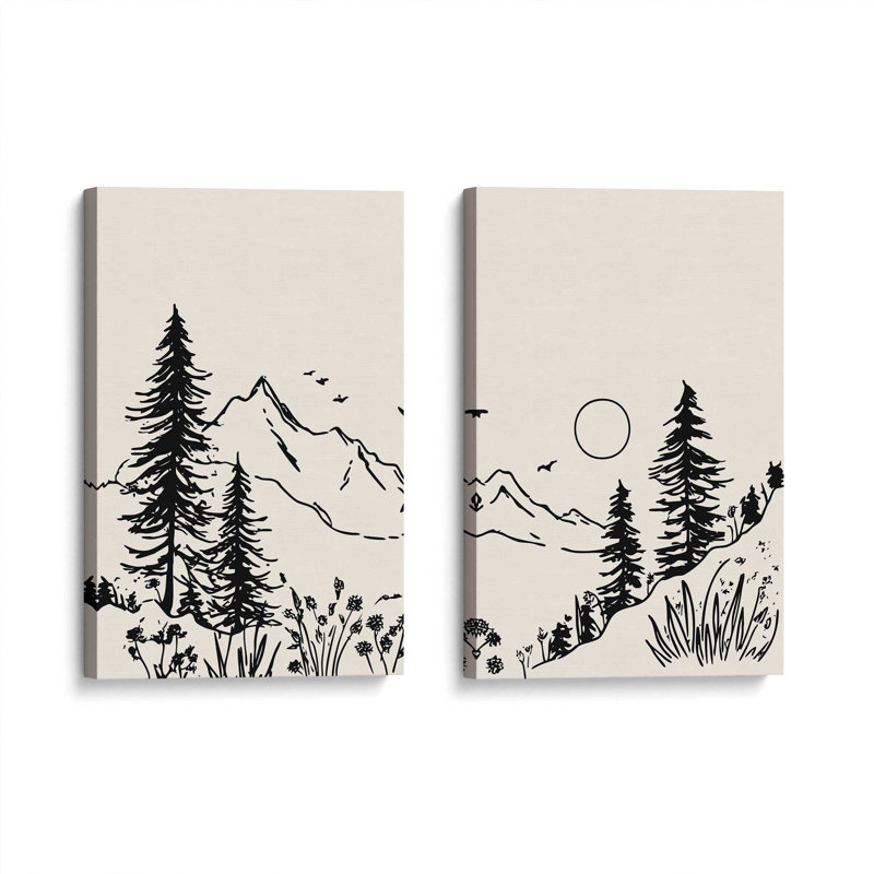 Whispering Peaks v3, ensemble de 2 impressions, Toile tendue, 30 po x 20 po