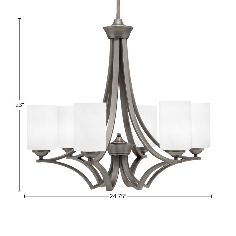 Lustre suspendu 6 lumières Zilo avec verre de marbre blanc 4 po Zilo, Graphite