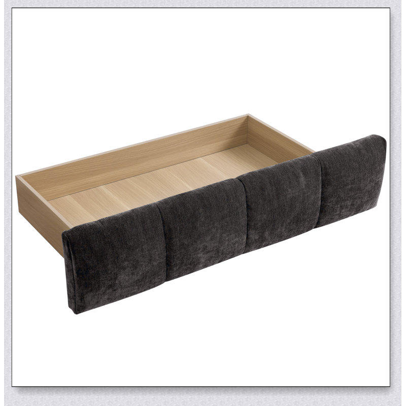 Lit rembourré, base de lit rembourrée confortable, tissu chenille, avec tête de lit et base de lit solide. Avec tiroir pour le rangement
