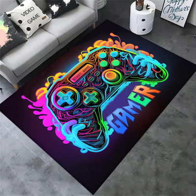 Gaming Rug With Controller Design 3'4"X5' - Non-Slip Gamer Carpet For Bedroom, Game Room, Esports Room