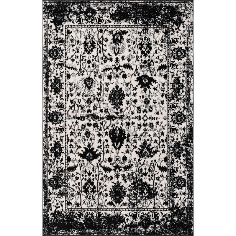 Ortilio Oriental Area Rug, Rectangle 5'3" x 8', Black