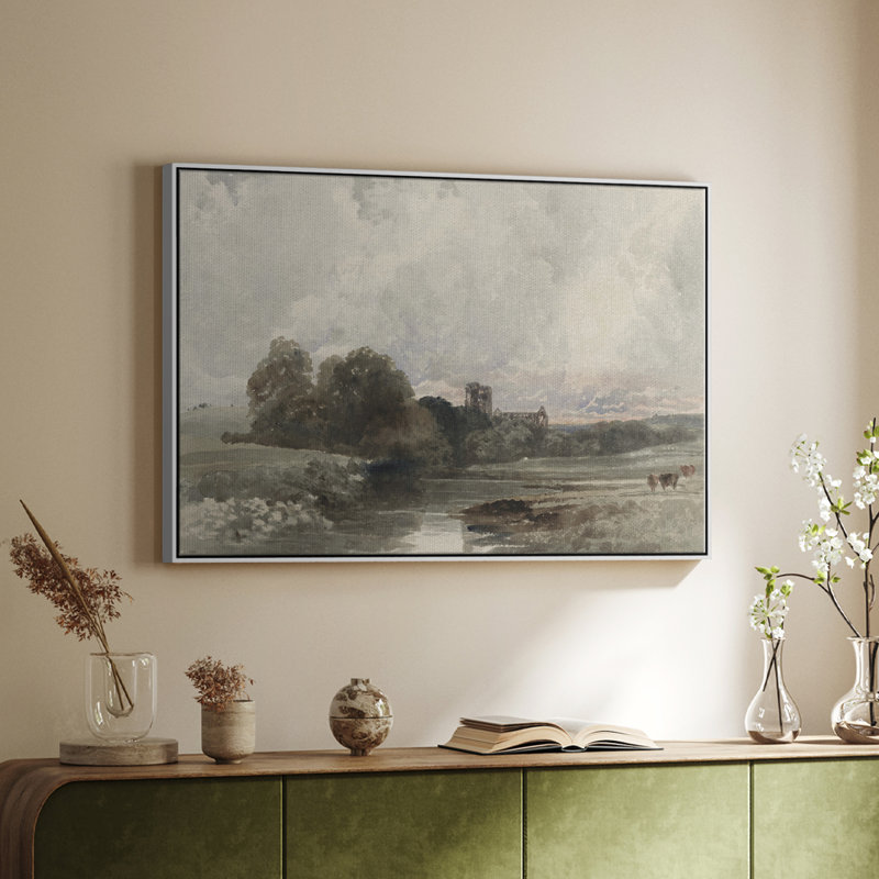 Paysage rétro - XXXIX, H 25 po x l 37 po x P 2 po, Toile encadrée flottée blanche