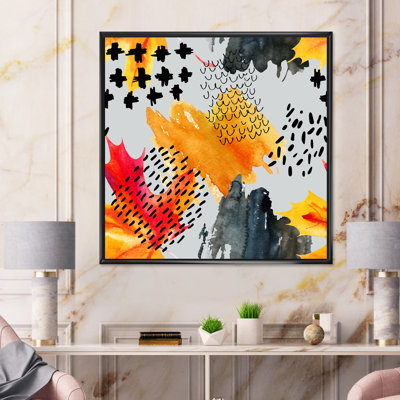 Feuille d'érable grunge sur fond gris - peinture sur toile