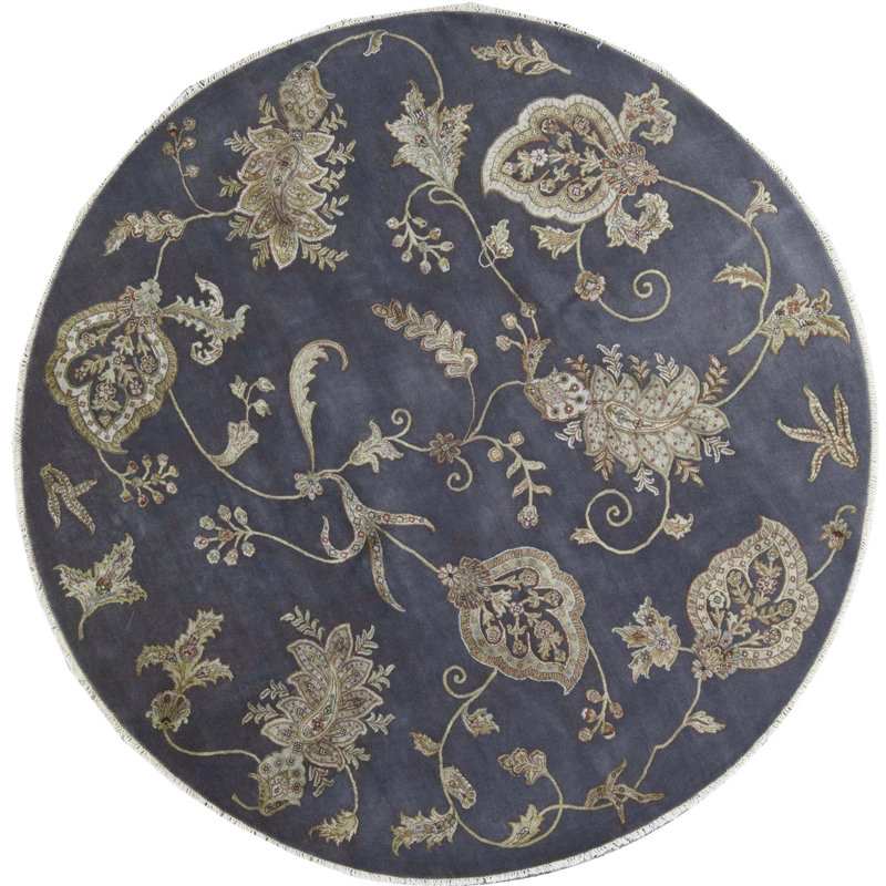 Hand-Knotted High-Quality Gray and Beige Area Rug, Rectangle 7'8" x 7'9"