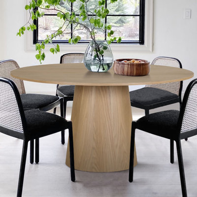 Kolton 60" Solid Wood Round Desktop Pedestal Kitchen Dining Table