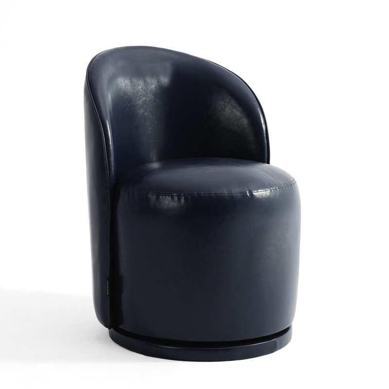 Faux Leather and Leather Swivel Barrel Chair, Navy