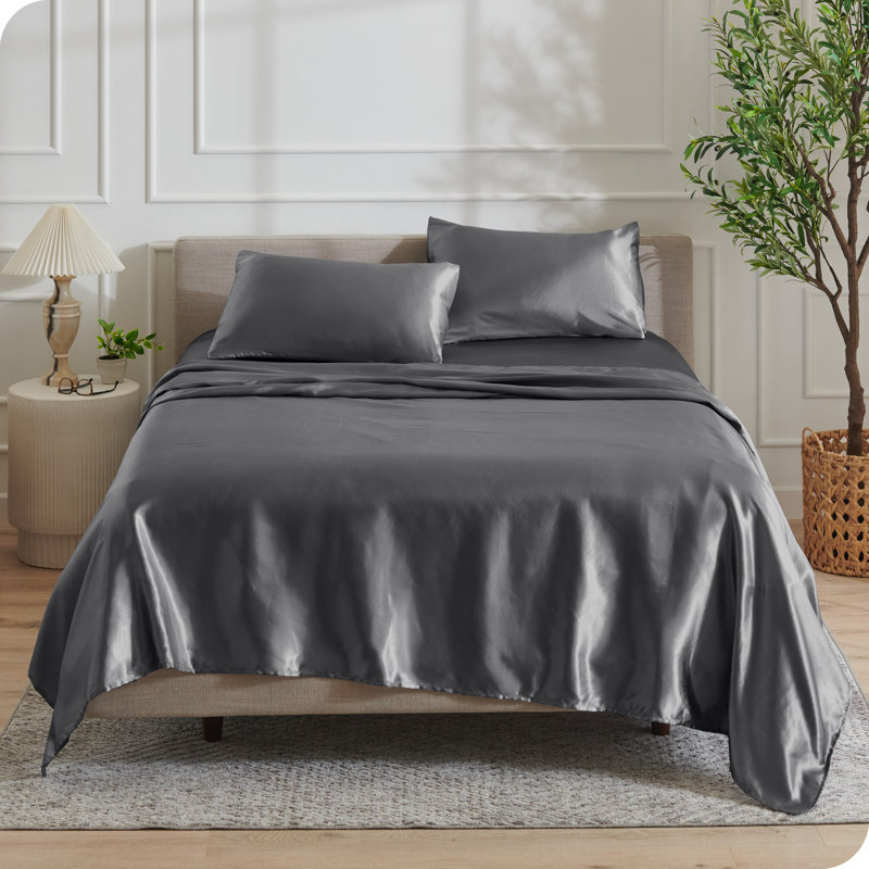 Queen Gray Satin Deep Pocket Sheet Set