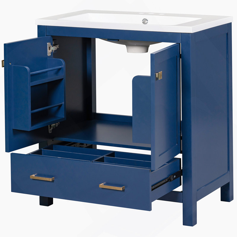 Meuble-lavabo bleu 30 po avec lavabo simple et armoire encastrée Combo, Bleu