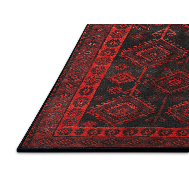 Tapis traditionnel rouge / noir, Rectangle 5 pi x 7 pi