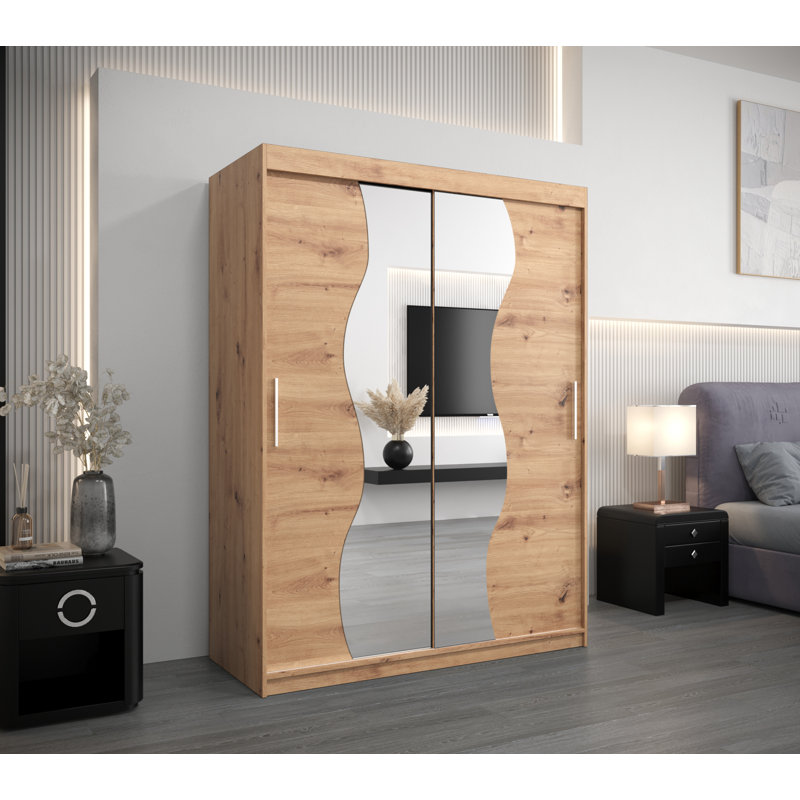 Birecree 2 Door Manufactured Wood Wardrobe, Oak Artisan, 200Cm H x 150Cm W x 62Cm D