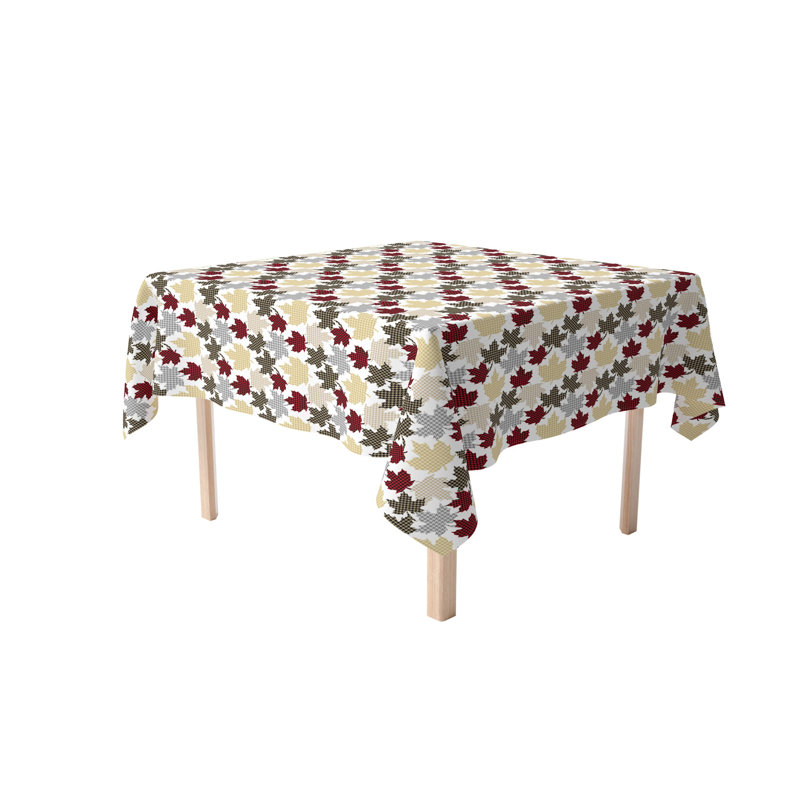  Square Tablecloth, 100% Cotton, Houndstooth Maple Leaves