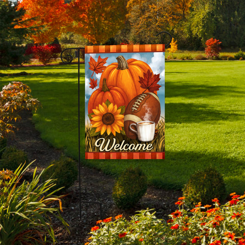 Drapeau de jardin « Bienvenue sur le terrain de football d'automne » 12x18
