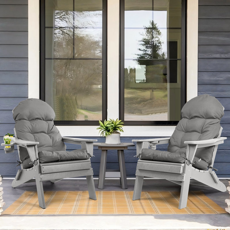 Coussin de siège et de dossier Adirondack pour l'extérieur, 4 pièces, Gris, Ensemble de 2, polyester