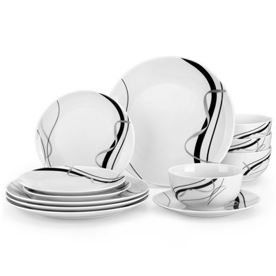 Service de table en porcelaine 12 pièces pour 4 personnes - Ensemble de salle à manger sophistiqué à ruban