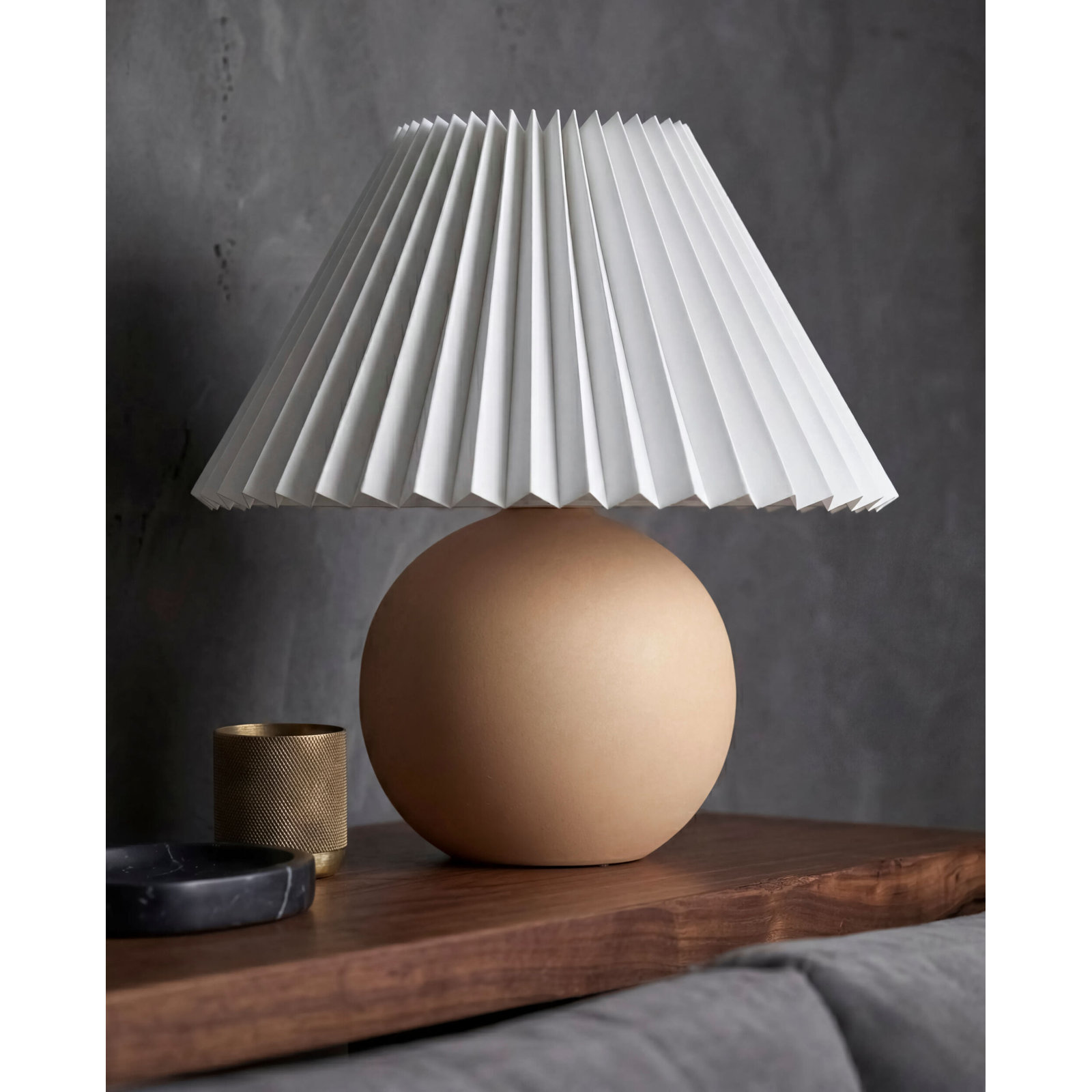 Chemise Ceramic 10" Mini Table Lamp, Pleated Empire, Beige