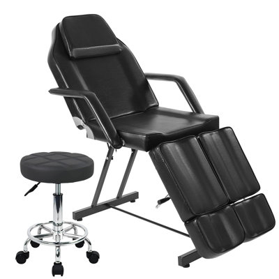 Tattoo Chair For Client With Split Legs,Lash Bed With Rolling Stool, Tattoo Table Facial Bed For Esthetician, Adjustable Beauty Salon Spa Facial Chair