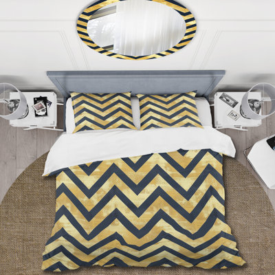 Blue Majestic Chevron II - Ensemble de housse de couette traditionnel