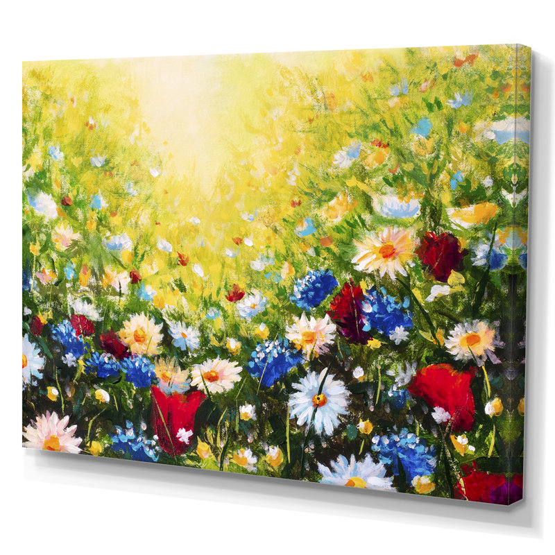 Sunlight Flowers Dossiers - Reproduction sur toile avec cadre flottant, H 8 po x l 12 po x P 1 po, Toile tendue