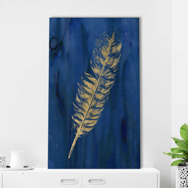Plume d'or I - peinture, L 18 po x H 30 po, Toile tendue