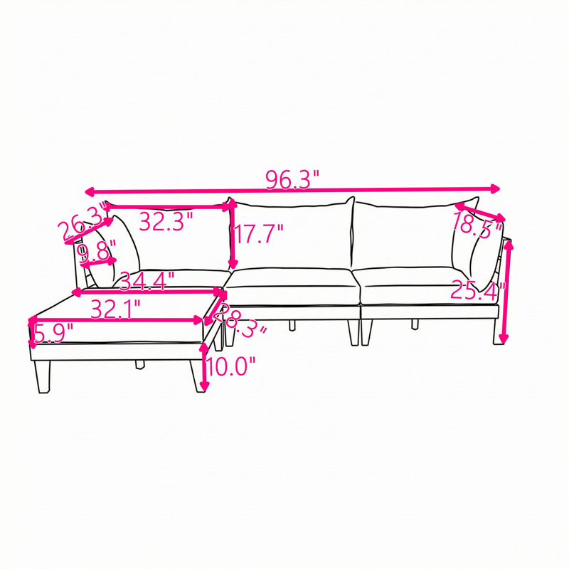 Ensemble de canapé modulaire en bois d'acacia 6 pièces avec coussins épais et 5 coussins