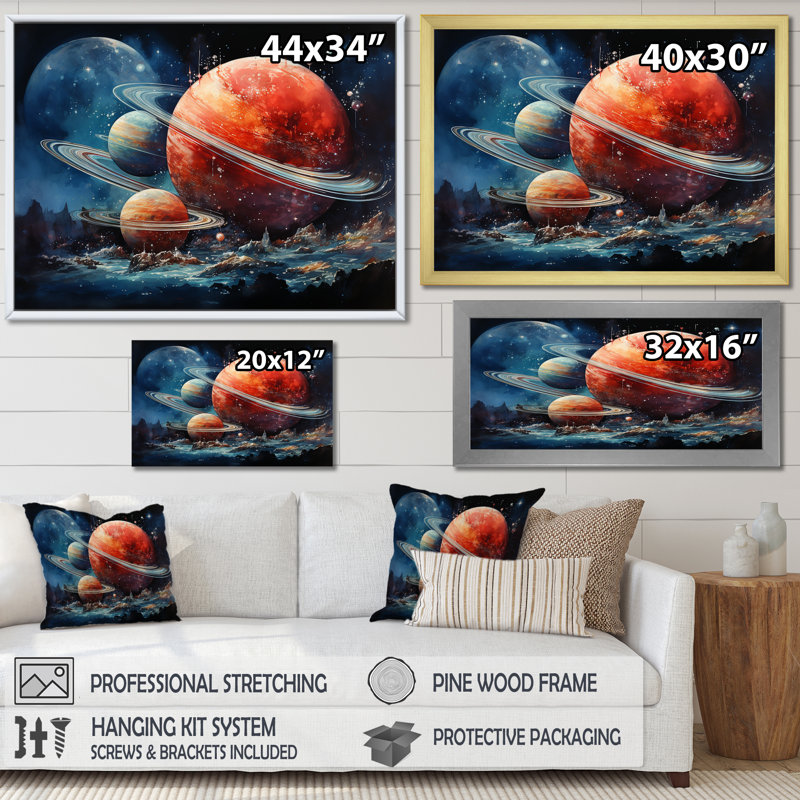 Saturn Ruby Rings Orbiting Elegance I sur impression sur toile, H 30 po x l 40 po x P 1,5 po, Toile tendue