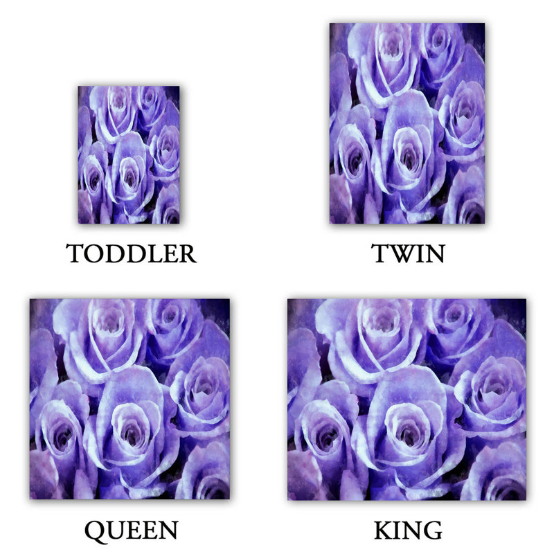 Floral Duvet Cover, 1 King Duvet Cover + 2 King Shams, Purple