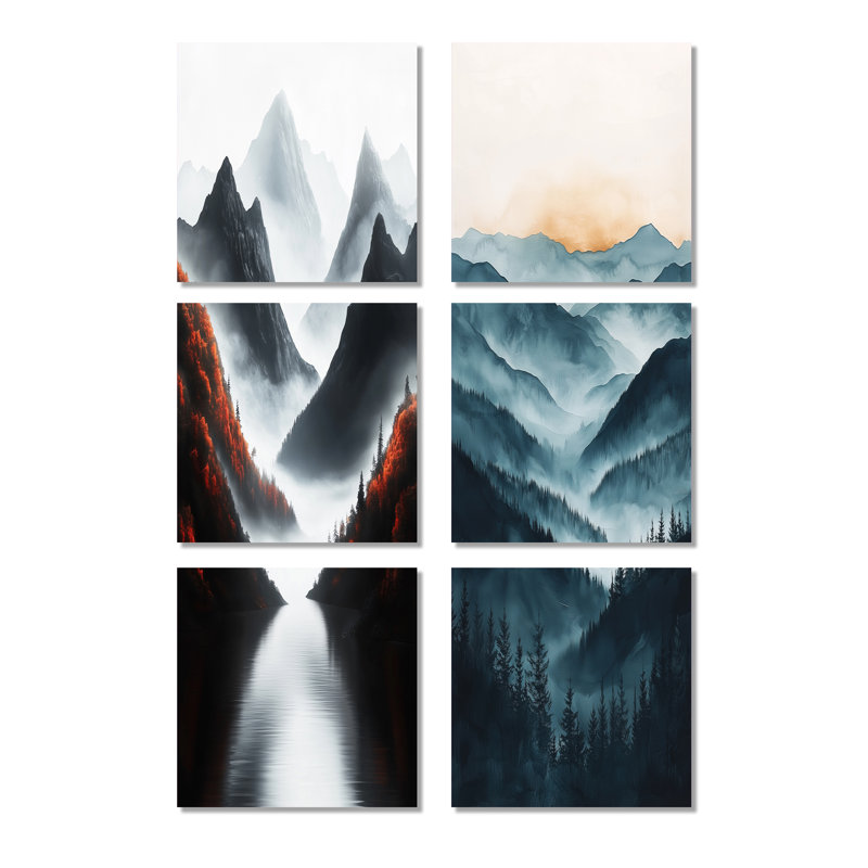 «The Silent Ridge Into The Mountains», ensemble d'art mural 6 pièces, Toile tendue, Ne s’applique pas