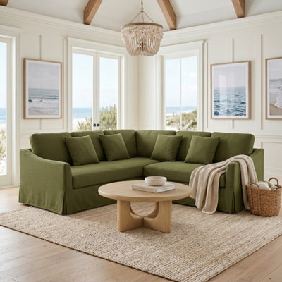 Igor 86"W Farmhouse Slipcover Down Filled Corner Sectional Sofa