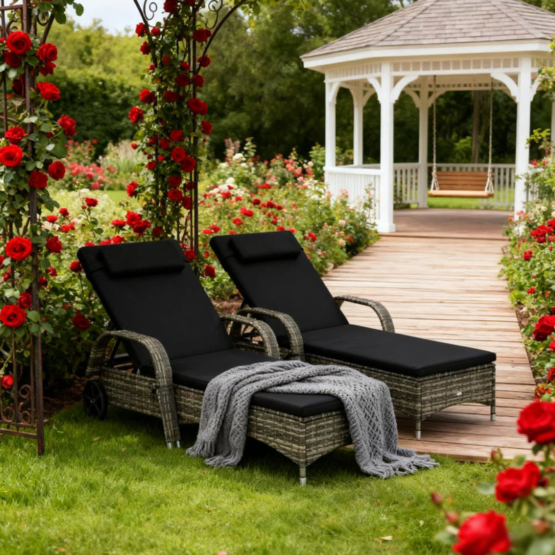 Méridiennes inclinables pour le patio et la piscine, roues faciles à déplacer, coussins épais, cinq réglages, relaxation tropicale tissée à la main, mobilité, positions,