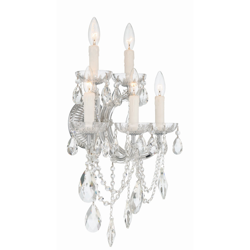 Bohemian 5 Light Crystal Candle Wall Sconce, Chrome, Majestic Wood Polished