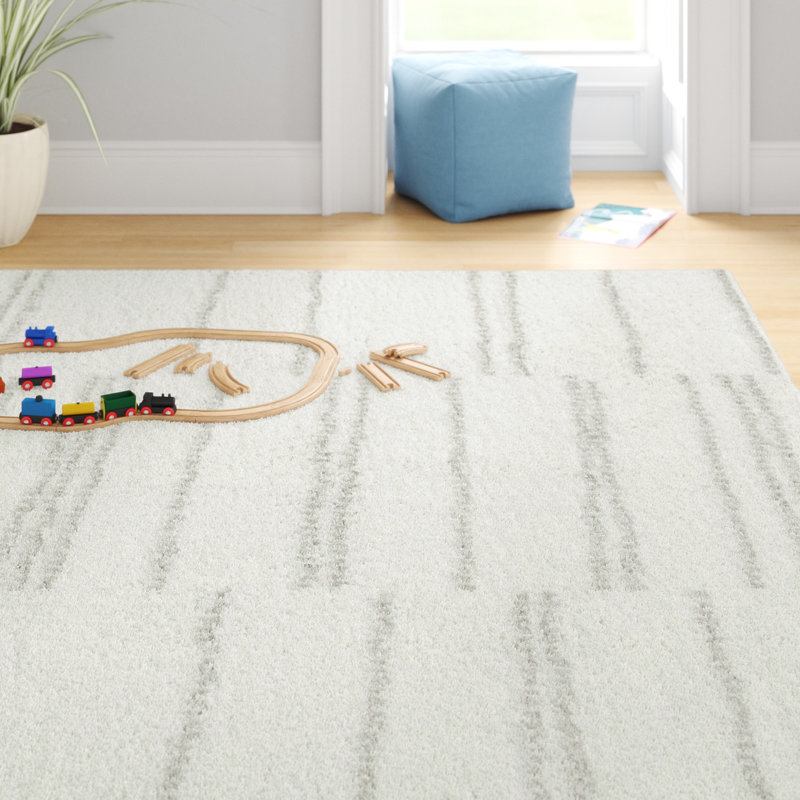 Tapis blanc / gris Akerah, Rectangle 9 pi 3 po x 13 pi
