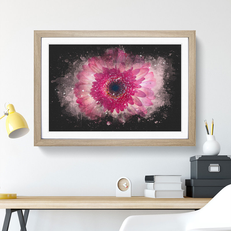Layers Of A Pink Gerbera Paint Splash - Picture Frame Graphic Art, Oak Framed, 33cm H x 45cm W x 2cm D