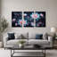 Art mural sur toile de fleurs de cerisier roses et bleues avec petits bourgeons sur fond foncé-734128703