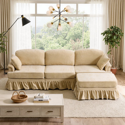 Canapé modulaire moderne en L à 4 places avec jupe amovible, assise profonde et coussins ajustables