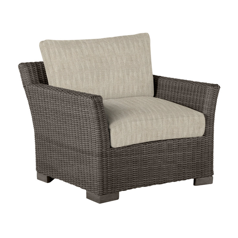 Club Patio Chair with Cushions, No Welt, Black Walnut, Herringbone Sand