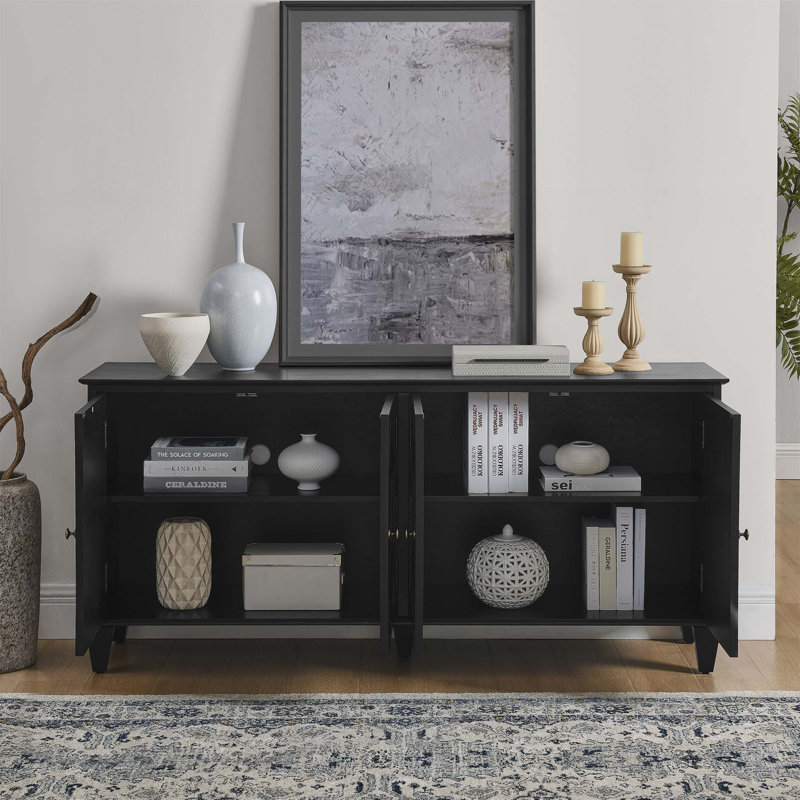 65.2 Inch Mid Century Modern Sideboard Buffet Cabinet With Spacious Storage, Symmetrical Geometric Accent For Living Room And Entryway