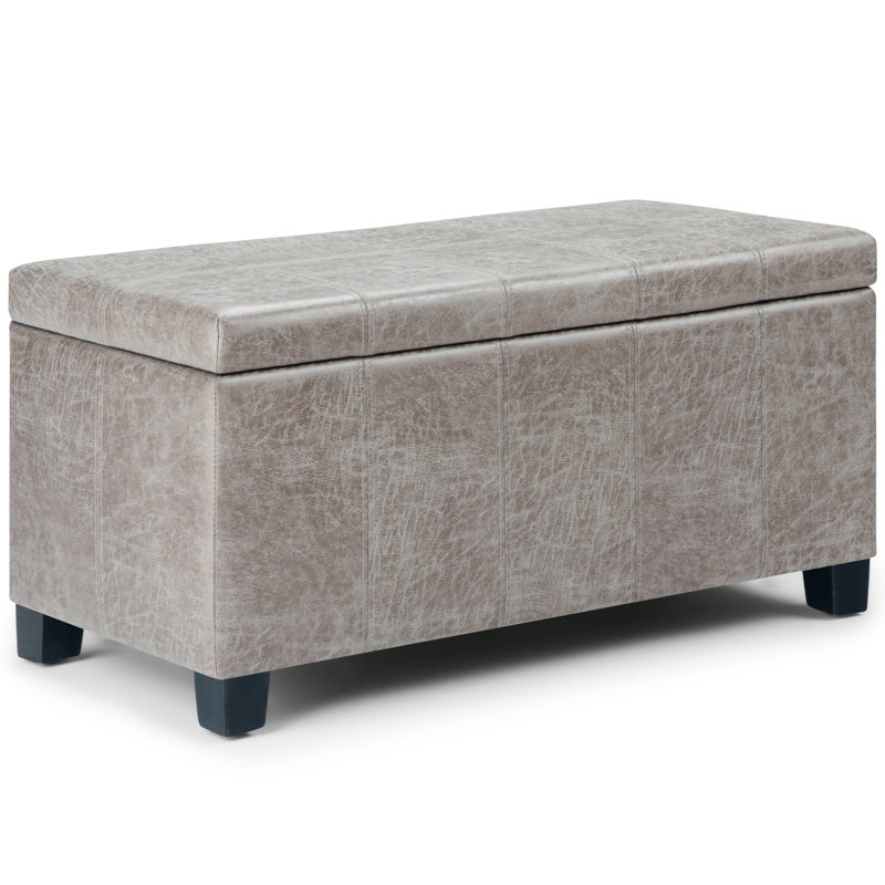Dover 36"W Upholstered Contemporary Rectangular Storage Ottoman with Lift Top, Gray Taupe Faux Leather