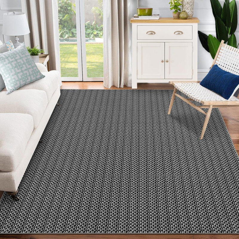 Ft Vintage Print Boho Rug, Non-Slip, Washable, Stain-Resistant, Low Pile Carpet for Living Room/Bedroom/Kitchen (Black)
