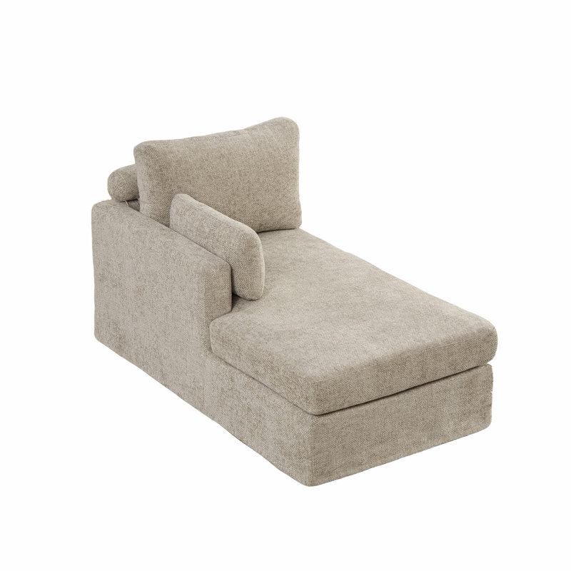 Chaise longue rembourrée L 60 po, Orienté à gauche (vu de face), Taupe