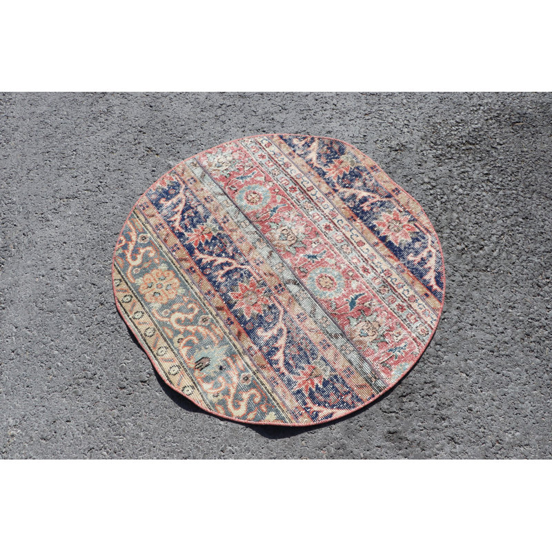 Tapis rond rond de style Oushak de style oriental rétro fabriqué en laine biologique pour l'entrée