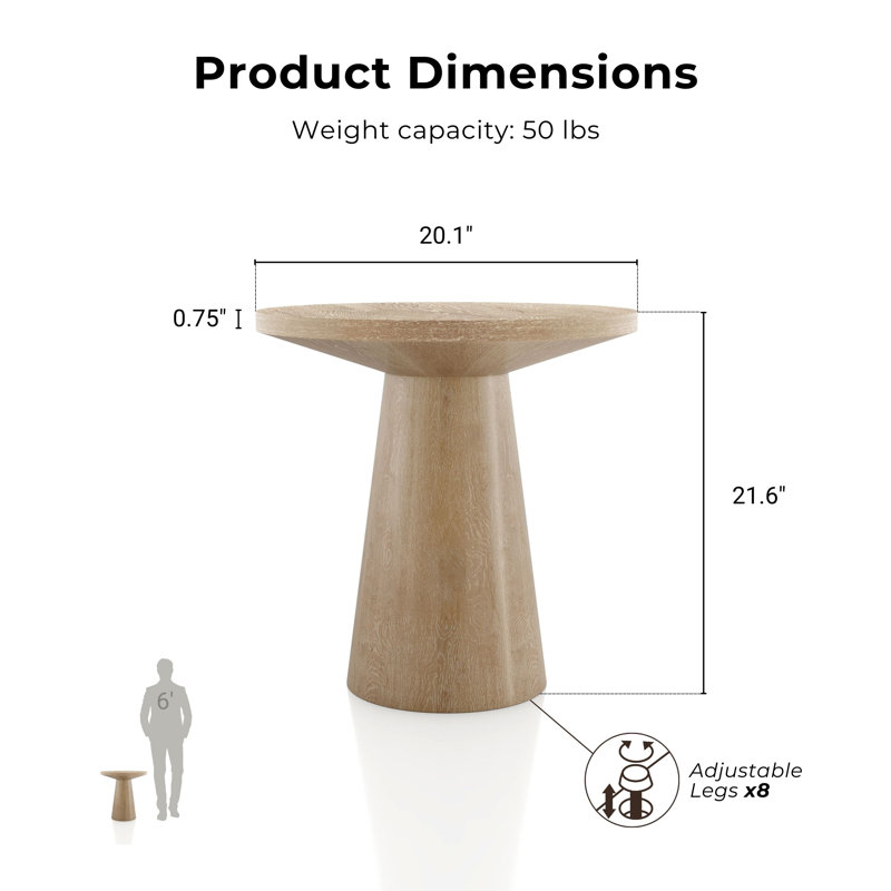Round Solid Wood Base End Table, Brown