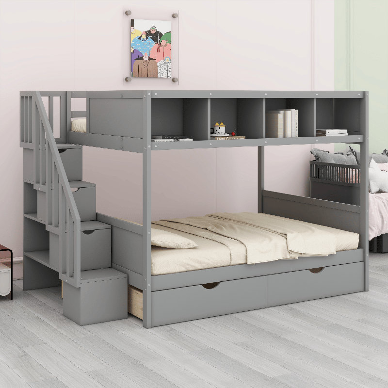Lit superposé avec tablettes, Gris